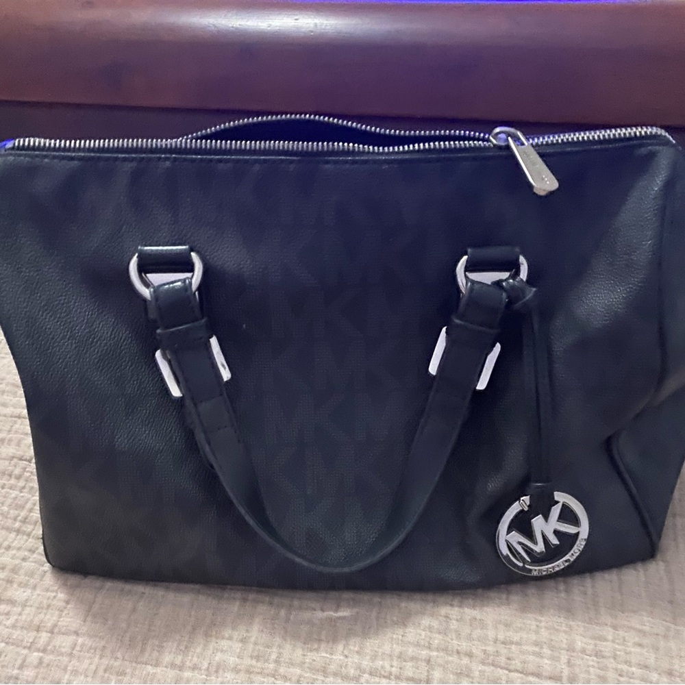 Michael Kors Black Leather Tote with Silver Hardware